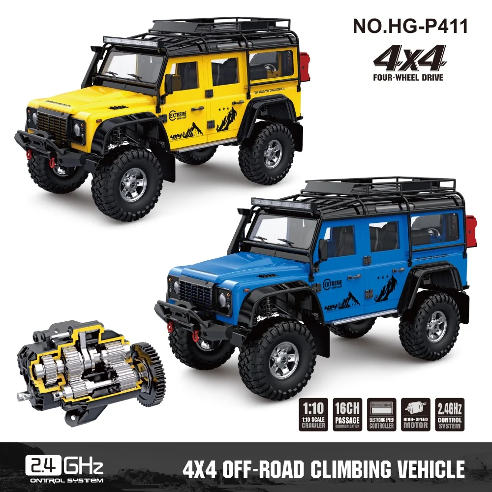 HG P411 Upgraded 1/10 2.4G 4WD 16CH TX4 RC Car Off-Road Cars Trucks without Battery Charger Electric Cars Vehicles for Adults