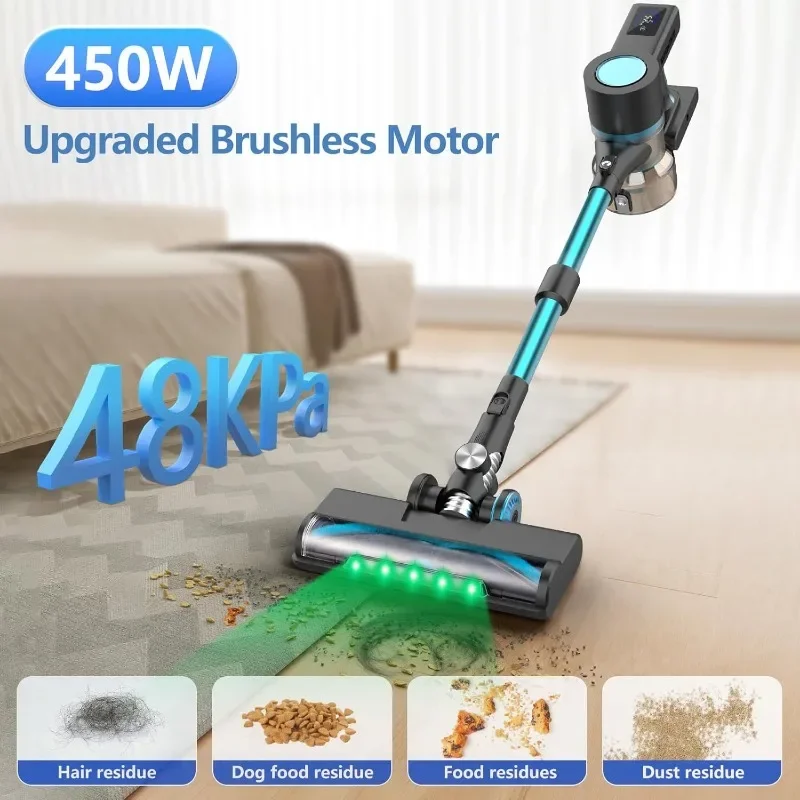 Cordless Vacuum Cleaner, 450W 48Kpa Powerful Stick Vacuum, Up to 70Mins Rechargeable Battery, Vacuum Cleaners for Home Anti