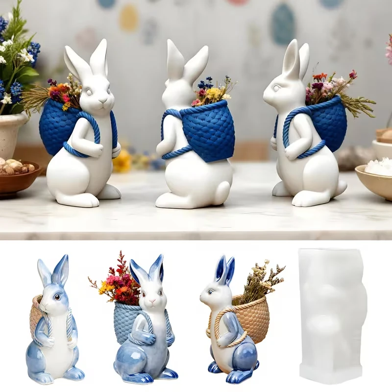 Easter Bunny Shape Molds Adorable Easter Bunny Aromatherapy Plaster Mold Smiling Rabbit Silicone Candle Molds