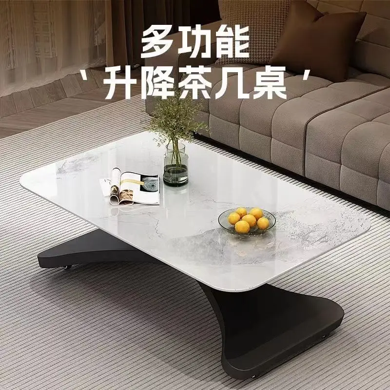 Lifting coffee table dining table dual-purpose small apartment multi-functional rock slab integrated household