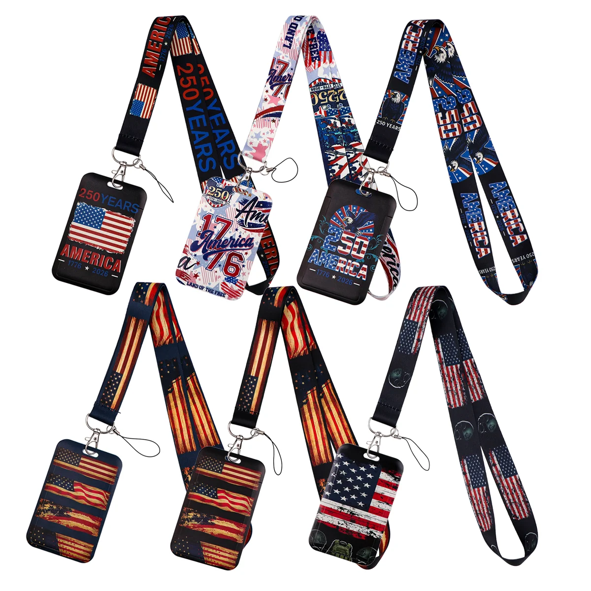 America 250th Anniversary Lanyard Neck Strap Keychain Card Cover Badge Holder Mobile Phone Hang Rope Keyring Accessories Gifts
