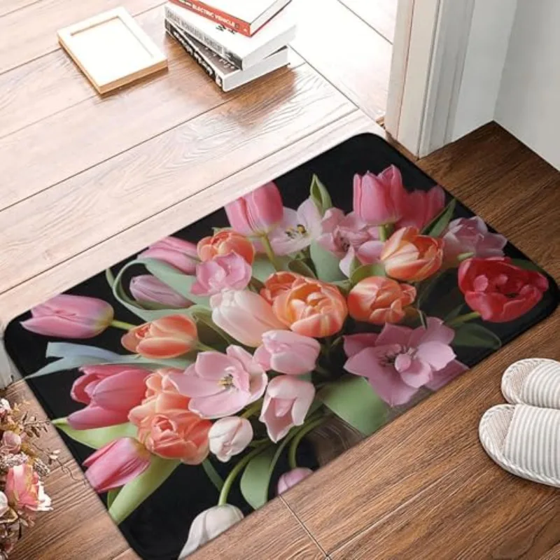Stunning Printed Doormat Vivid Pink Water Lily Lotus Pond Floral Art Floor Mat for Entry Hall Porch Indoors Outdoors Western