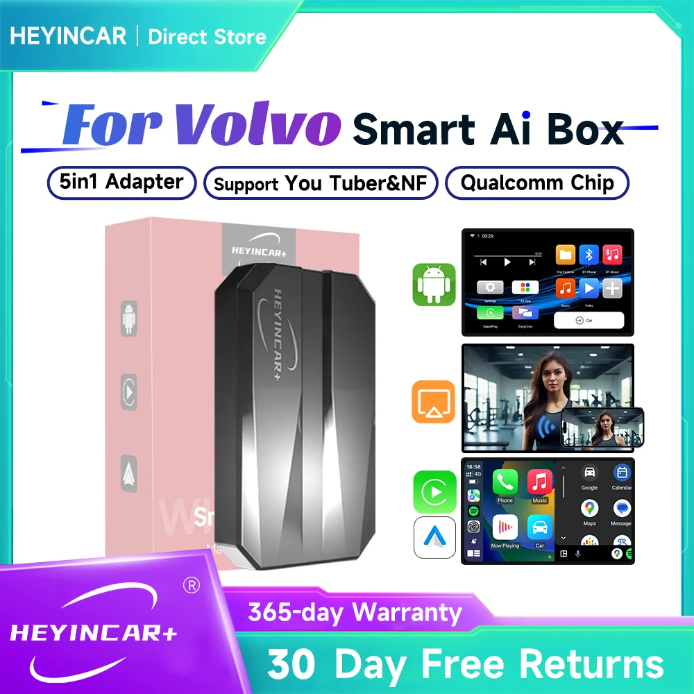 2024 HEYINCAR Smart AI Box  Android Auto Wireless CarPlay Adapter For Volvo XC40 XC60 XC90 S60 S90 V40 V60  CarPlay Ai Box  Play