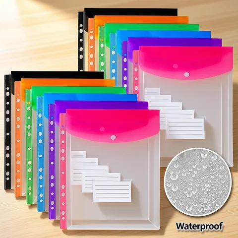 12-Piece File Holder, Binder Dividers with Snaps, Fits 2/3/4/11 Binders, 6 Colors
