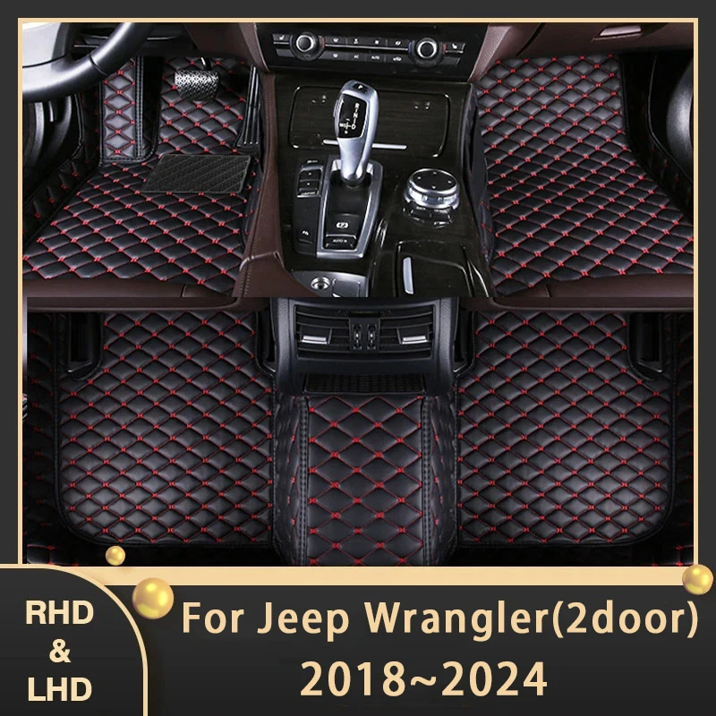 

Автомобильные коврики для Jeep Wrangler 2 Door 2018 ~ 2024 Custom Auto Foot Pads, кожаный ковер, аксессуары для интерьера 2020 2021 2022 2023