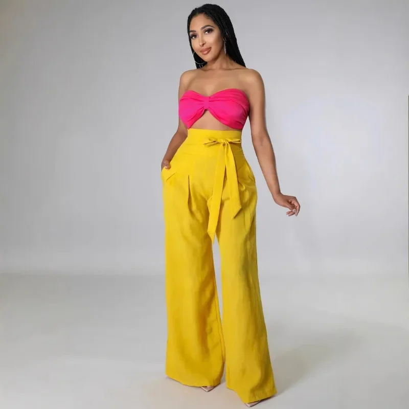 

GUWU Fashion Office High Waist Lace-up Zipper Side Wide Leg Women Loose Pants Summer Elegant OL Trousers