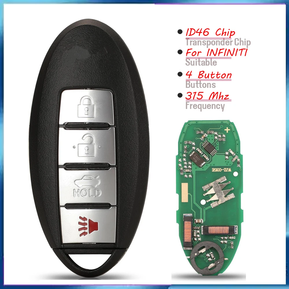 Jingyuqin New Remote Car Key Fob Control For INFINITI FX35/50 G25/35/37 Q40/60 QX70 2014-2018 315MHZ ID46/PCF7952 Chip