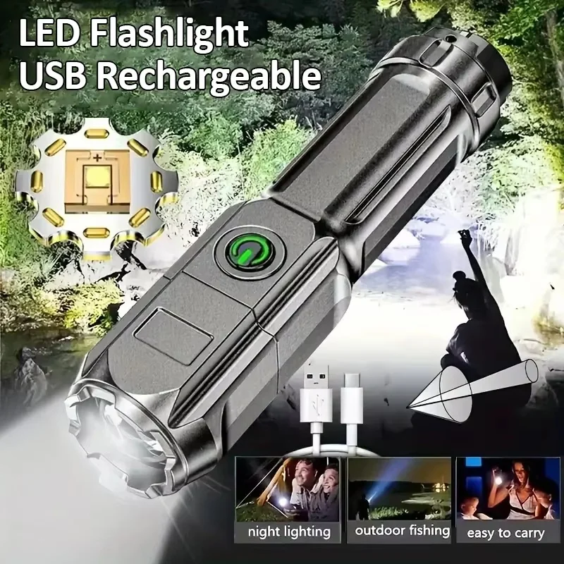 Portable Strong Light Flashlight Rechargeable USB 18650 Waterproof Zoom Fishing Hunting Camping 1 Lumens LED Tactical Flashlight