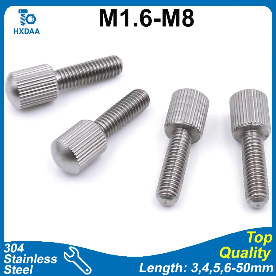 M1.6 M2 M2.5 M3 M4 M5 M6 M8 304 Edelstahl Rändelschrauben mit geradem Kopf GB836 – Verstellschrauben ohne Schlitz