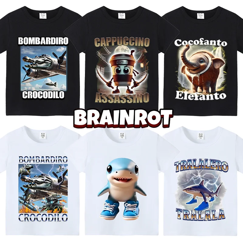 T-shirts pour enfants italiens avec imprimé de dessin animé amusant, Tung Tungtung Sahur, vêtements décontractés à manches courtes pour garçons