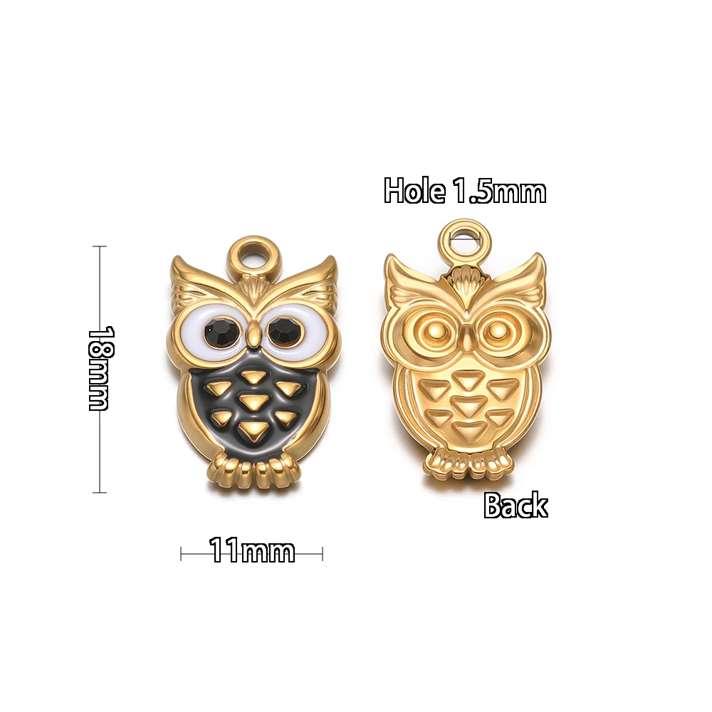 5 Stück Edelstahl-Emaille-Eulen-Tieranhänger für DIY-Schmuckzubehör, Halsketten, Kinderarmbänder, Mädchenanhänger, Ohrringe. – Detail 3