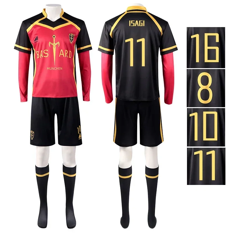 Anime cosplay traje camisa de futebol yoichi isagi ness kaiser kurona azul bloqueio roupas esportivas uniformes vermelhos mn3