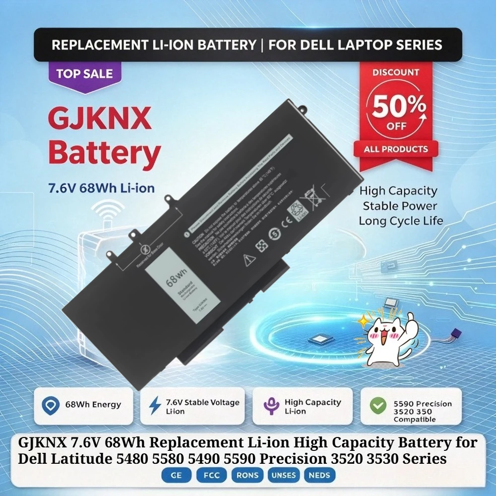 GJKNX 7.6V 68Wh Replacement Li-ion High Capacity Battery for Dell Latitude 5480 5580 5490 5590 Precision 3520 3530 Series