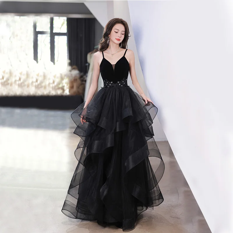 LIYYLHQ Black Women Evening Dress Layered Tulle A Line Prom Party Gown Formal Occassion Dresses Robe de soiree Customized