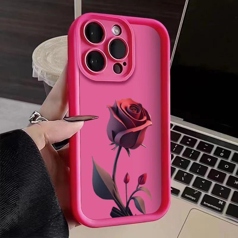 Simple Rose Case For iPhone11 12 13 14 15 ProMax 14 15 Pro X XR XS XSMax 7/8Plus Frosted all-inclusive anti-drop phone case