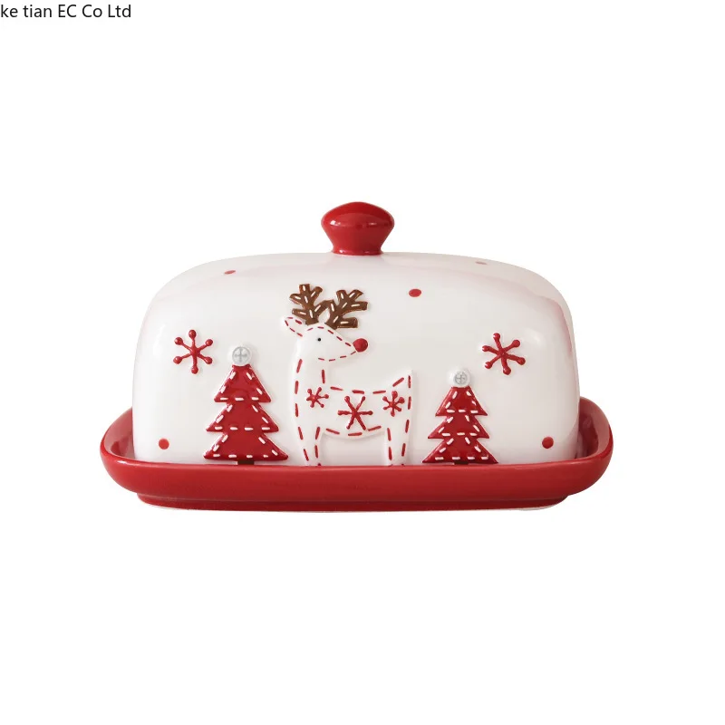 Reindeer Christmas Ceramic Butter Plate 5