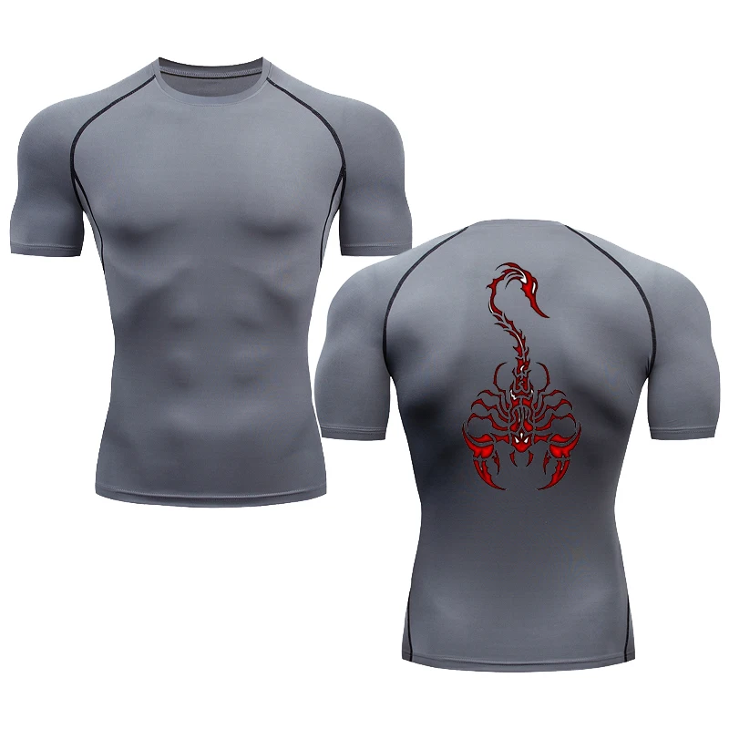 Men's short-sleeved compression Scorpion Pattern Shirt Gym Sport Quick-drying Gym T-shirt Fitness Sport Undershirt Elastic tops