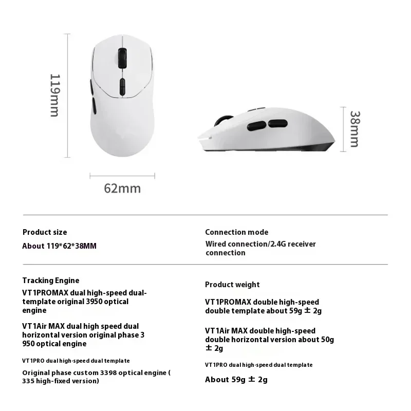 Imagem -02 - Max Mouse de Jogo Leve sem Fio Modo Duplo Baixa Latência 8k Base de Carregamento Paw3950 pc Presentes Rapoo-vt1pro