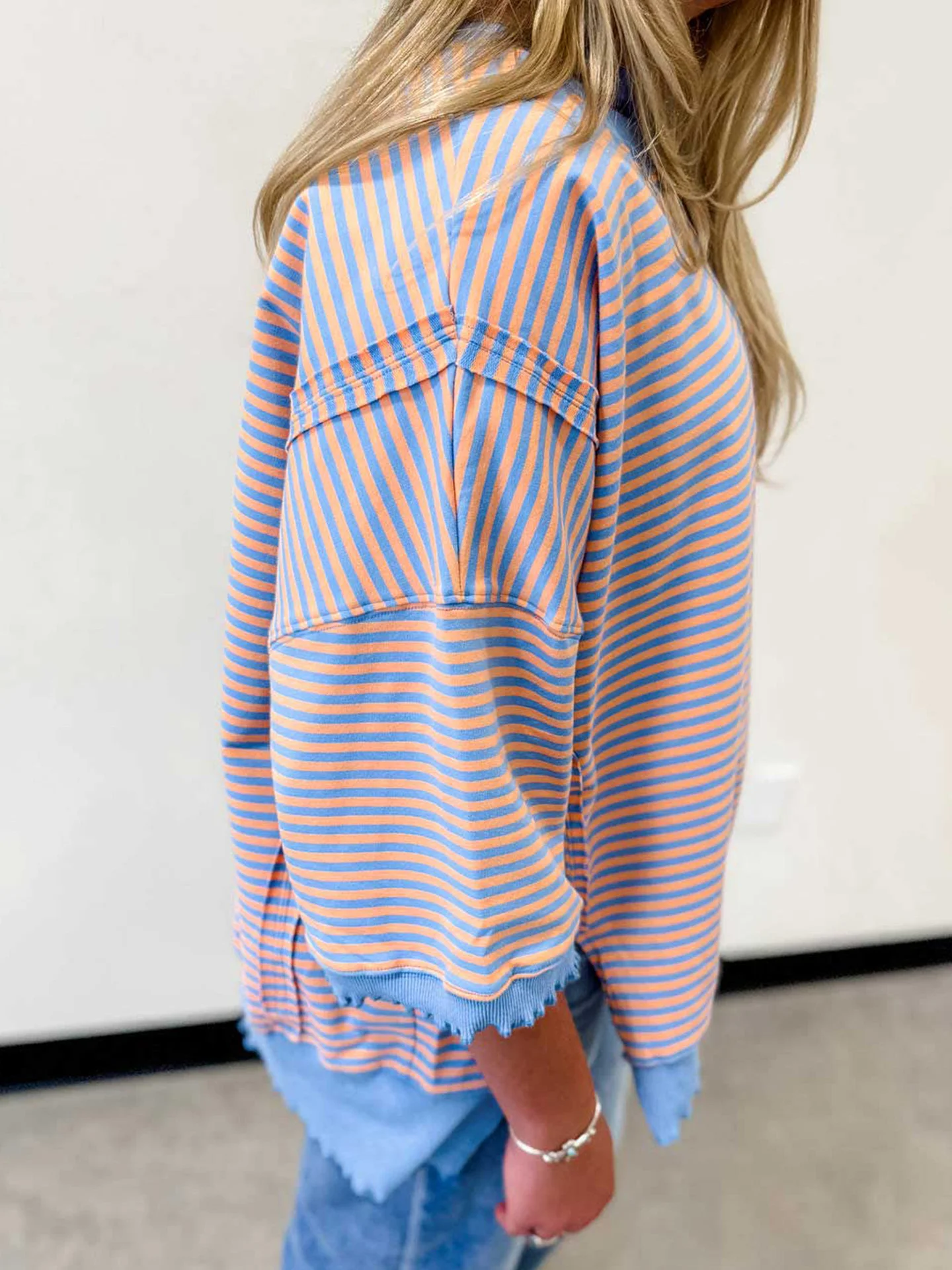 DearLover Women's Loose Fit Striped Color Block round Neck 3/4 Sleeve T-Shirt Casual Comfortable Breathable Spring Summer Top
