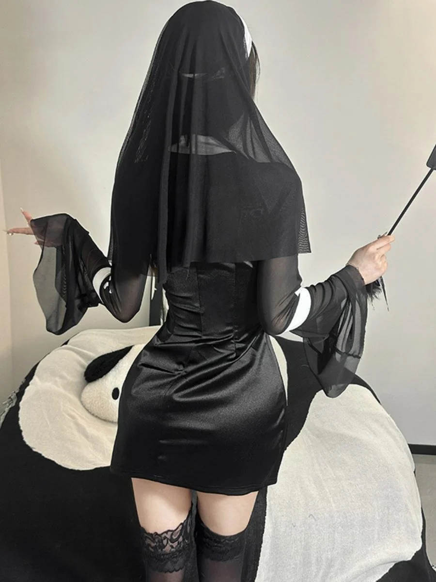 طقم زي مصاصي الدماء القوطي للنساء البالغات، زي تنكري موحد للعروض، ملابس مسرحية داكنة من مادة البوليستر