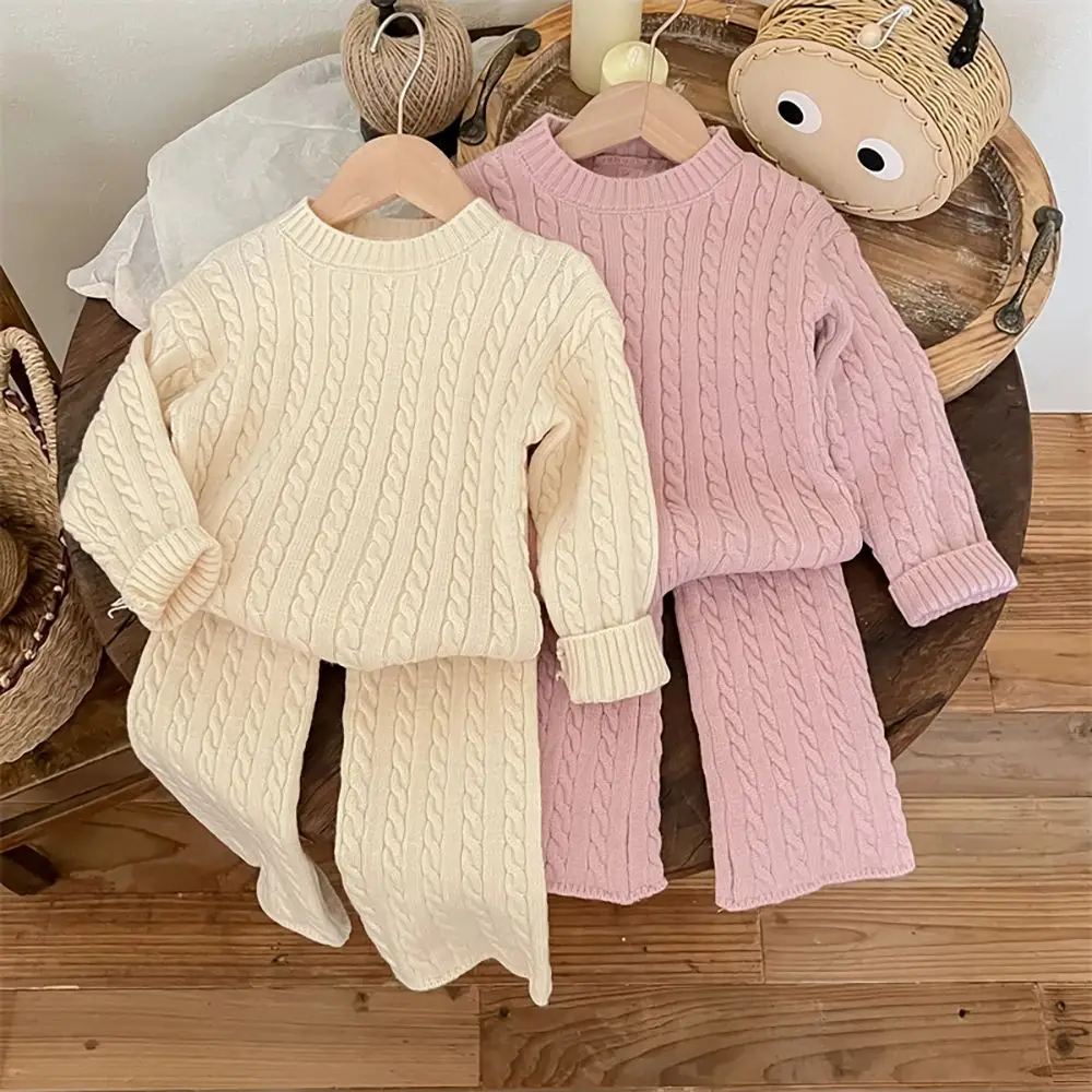 

Kids Girls Sweaters Children Clothes Sets Spring Autumn Casual Twist Knitted Pullover Tops+Pants 2Pcs Infant Girl Sweater Suit