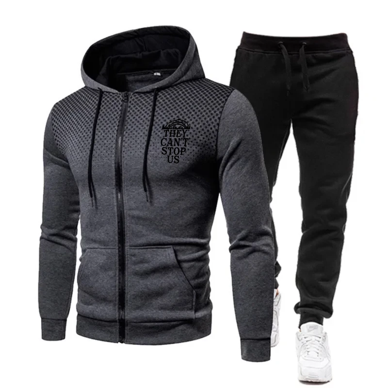 

Men's Jacket Set Black Red Gradient Printed CAN'T STOP US Zip Hoodie Sweatshirt for Casual Outdoor Sports Wear
