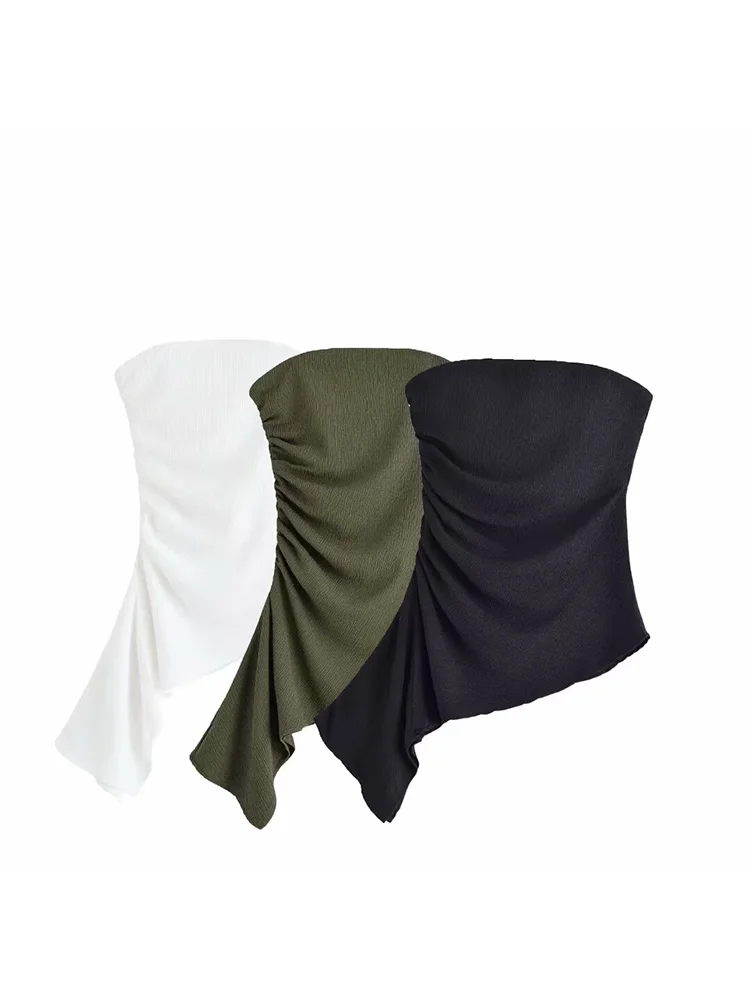 

UNIZERA Women's Top Texture Off Shoulder Straight Neck Wrapped Chest Solid Color Temperament Summer New Top