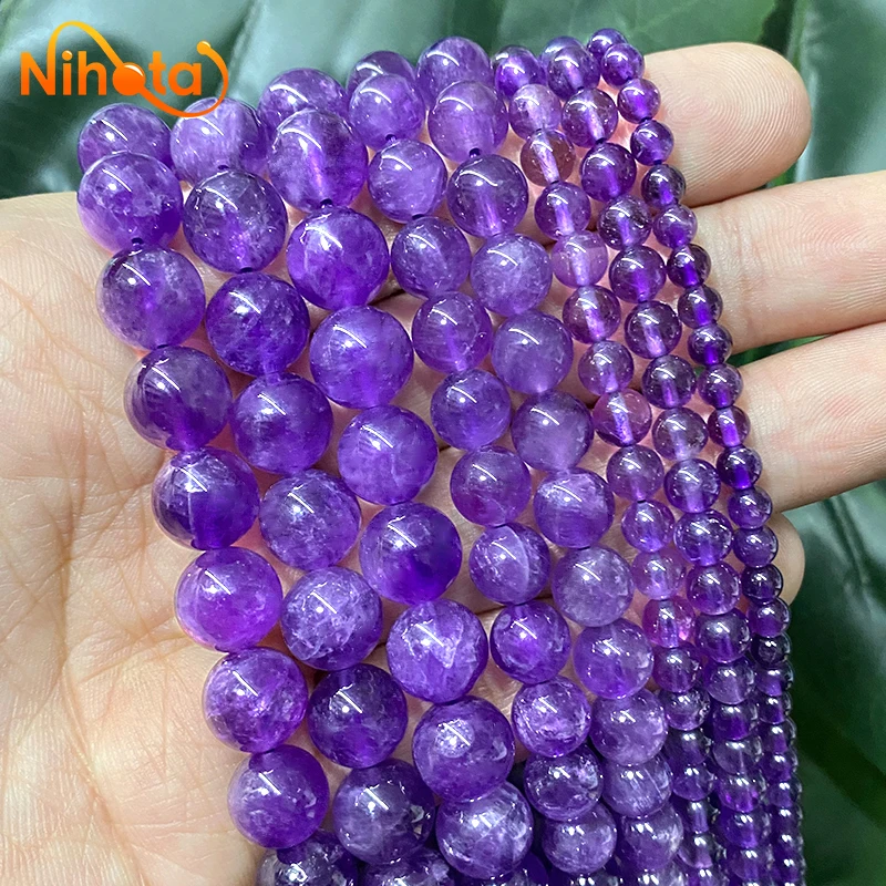 High Quality AAAAA Purple Crystal Beads Natural Amethysts Round Beads for Jewelry Making DIY Bracelets Chain 4/6/8/10/12mm 15