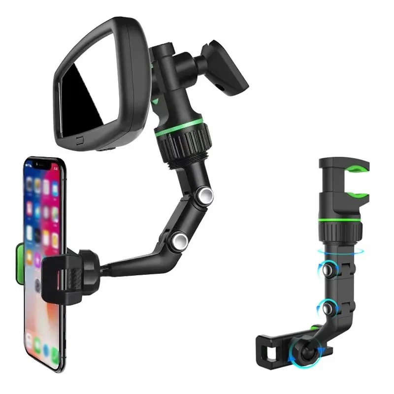 Rearview Mirror Phone Holder, 360° Rotatable and Retractable Car Phone Mount, Multifunctional Rear View Mirror Holder