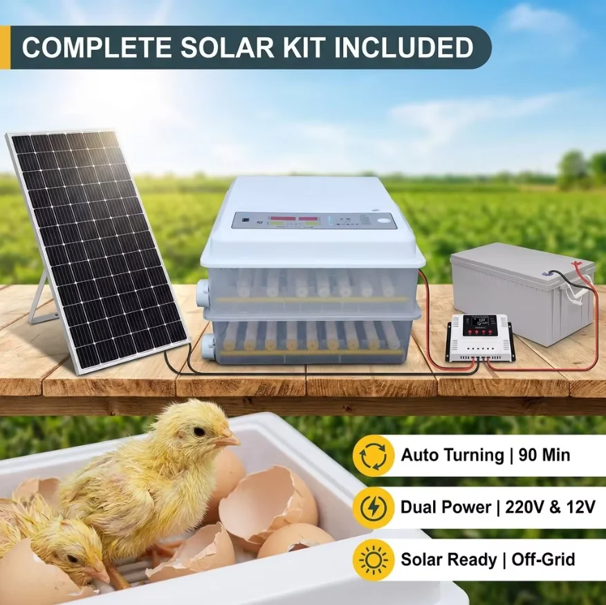 Mini 96/112/120 Automatic Egg Incubator Solar Power Panel Plastic 98% High Hatching Rate