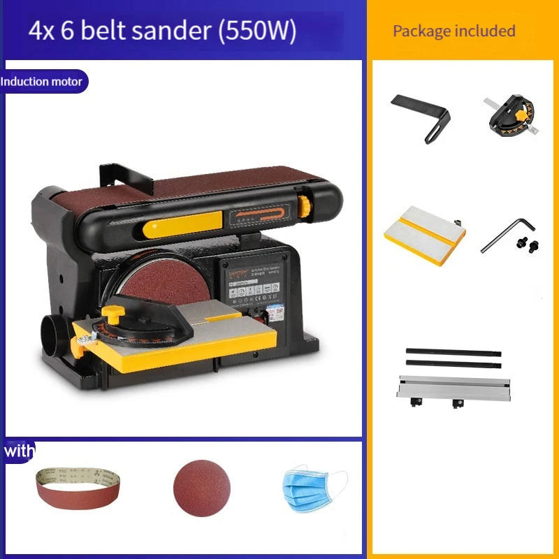 650W/750W Abrasive Belt Sanding Machine Woodworking High-Power Electric 220V Sandpaper Polishing Machine 0-45° Angle Adjustable