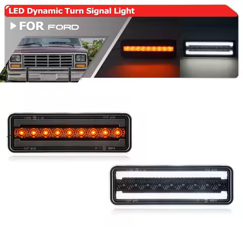 For 1980-1986 Ford Bronco F100 F150 F250 F350 2in1 LED Front Bumper Sequential Turn Signal Blinkers/Parking Running Light Assy