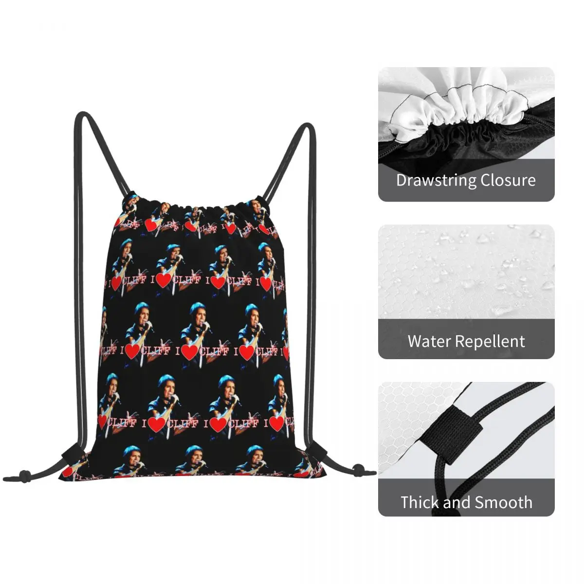 Cliff Richard Backpacks Casual Drawstring Bags Shoes Bag Book Bags for Travel School