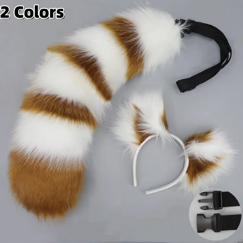 New Arrival Faux Fur Ears Raccoon Fox Ear Headband Animal Tail Set Halloween Costume Props Anime Hairband Cosplay Accessories