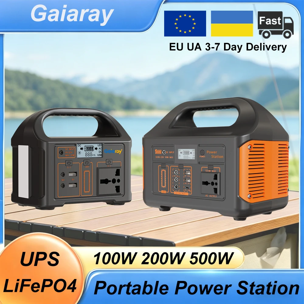 Station d'alimentation portable Gaiaray 100W 200W 500W, générateur solaire 220V, batterie LiFePO4, station d'alimentation d'urgence pour le camping, les voyages, les camping-cars