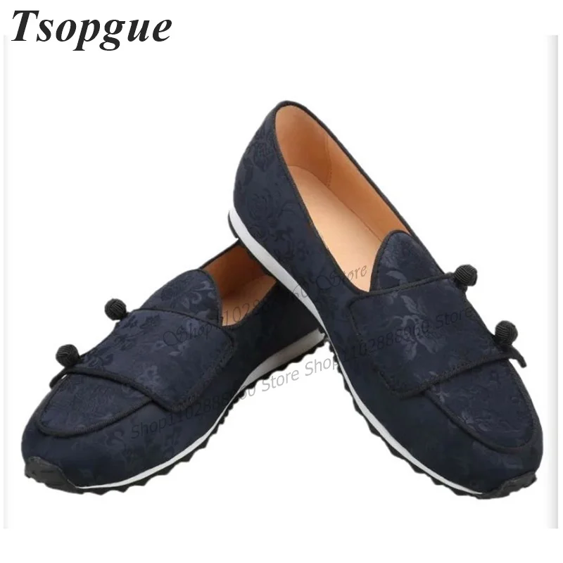 

Dark Blue Embroider Button Decor Shoes For Men Men's Pumps Slip-On Comfortable Runway Casual Party Shoes 2023 Zapatillas Mujer