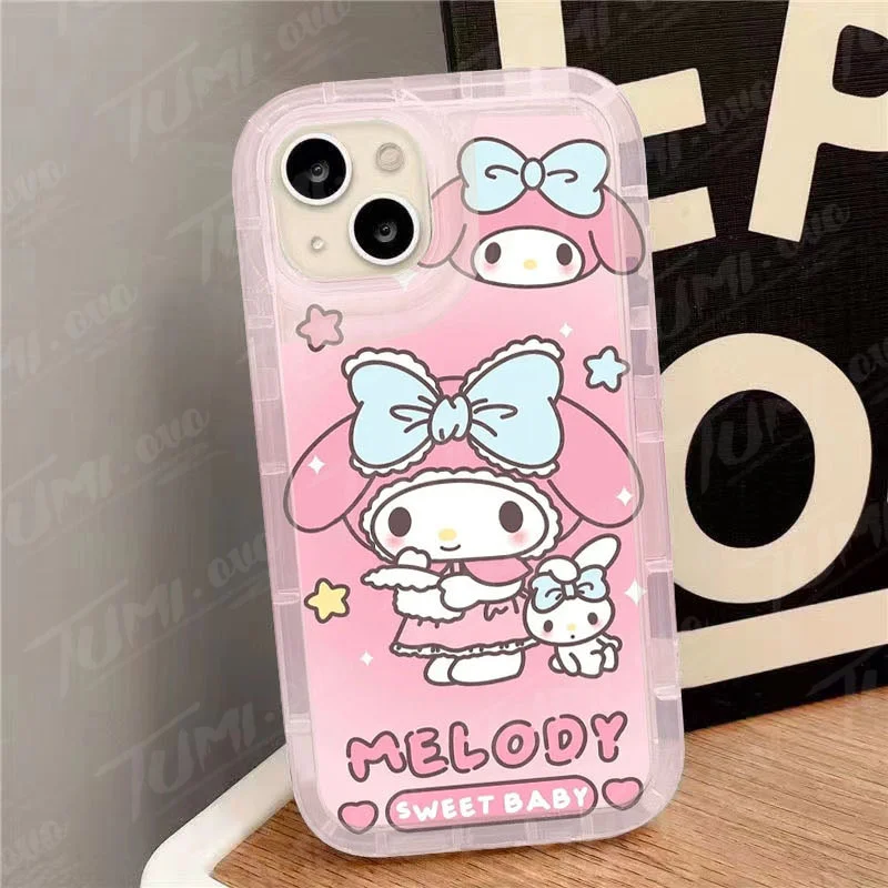 Silikonowe etui na telefon do iPhone\'a 15 14 13 12 11 Pro XR XR XS X 8 7 6S Plus SE 2020 przezroczysta tylna obudowa Sanrio Hello Kitty Pochacco