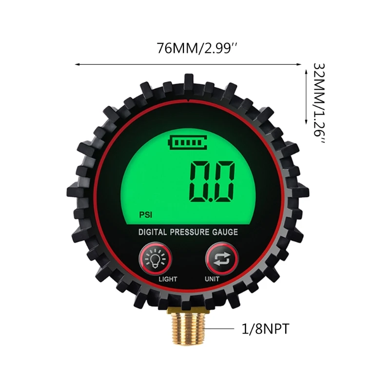 0-255Psi 1/8 ''NPT Manômetro Digital com Borracha Cove Protetora Lower Moun Precisão 1% Resolução 0.1psi
