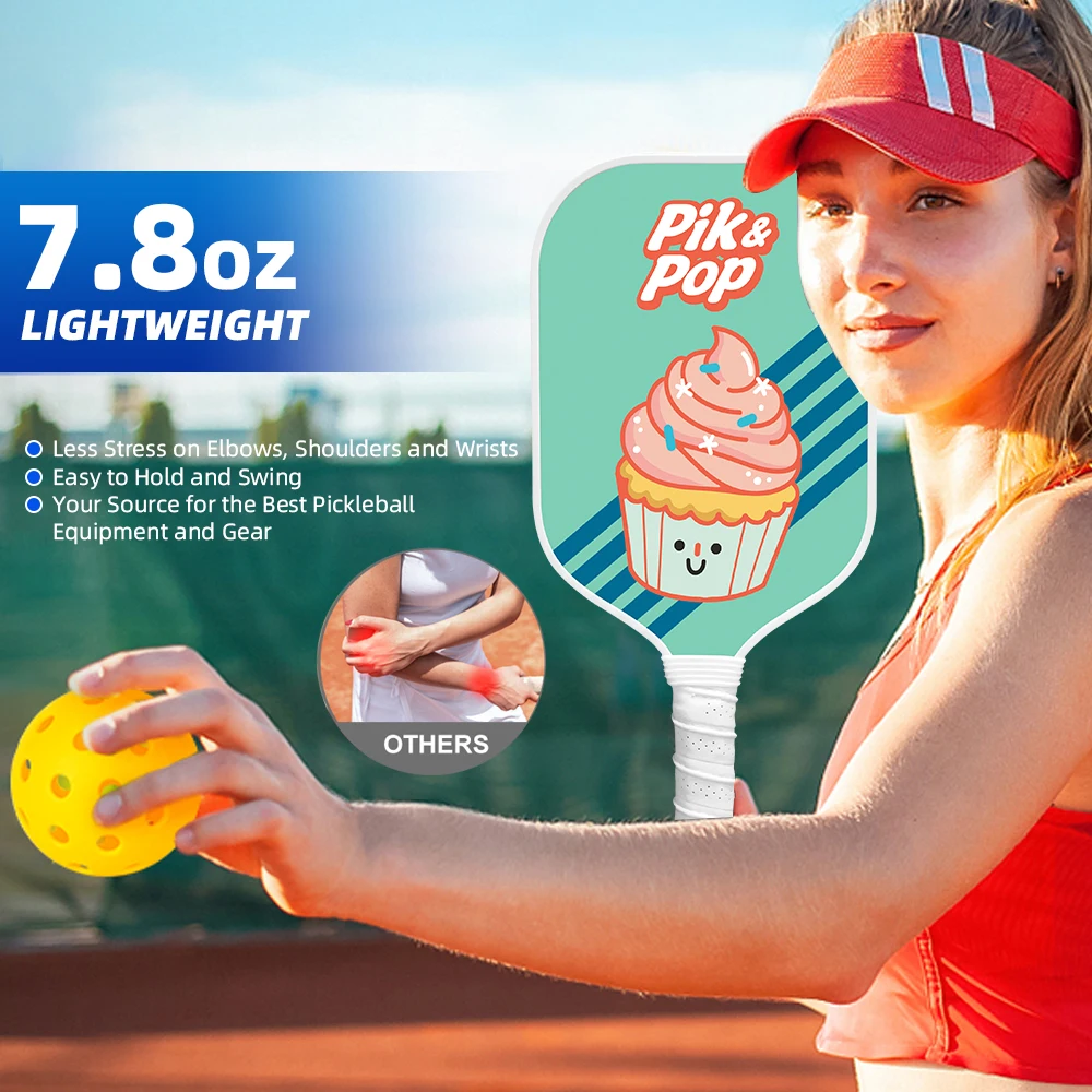 ポリプロピレンハニカムコアを備えたグラスファイバー製ピクルボールパドル、ワイドボディセットで強化されたコントロールとパワーを実現、ラケット2本付き