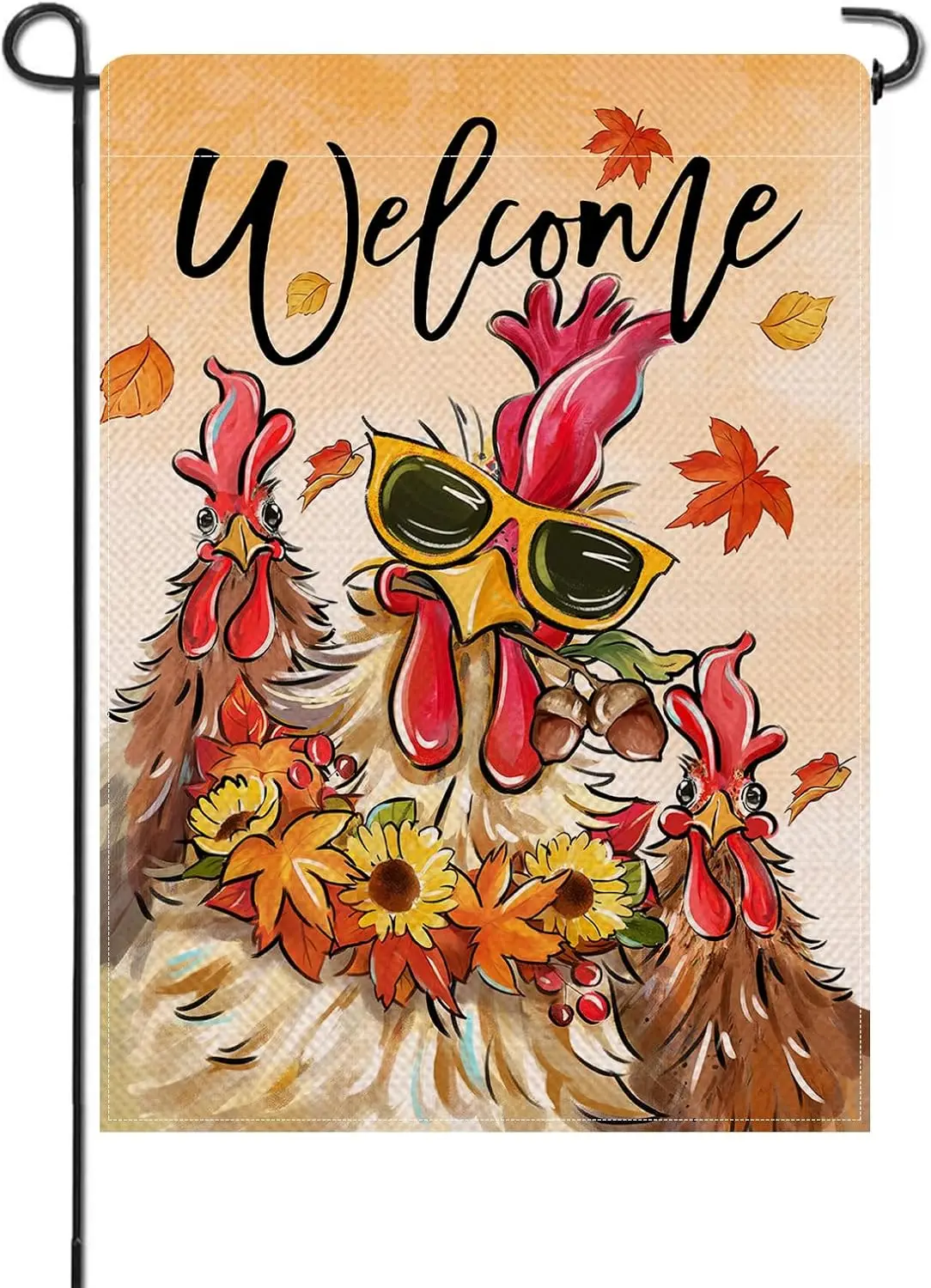 Artofy Welcome Fall Rooster Small Decorative Garden Flag, Autumn Farm Animal Sunflower Maple Leaves Yard Lawn Outside Decor, Far