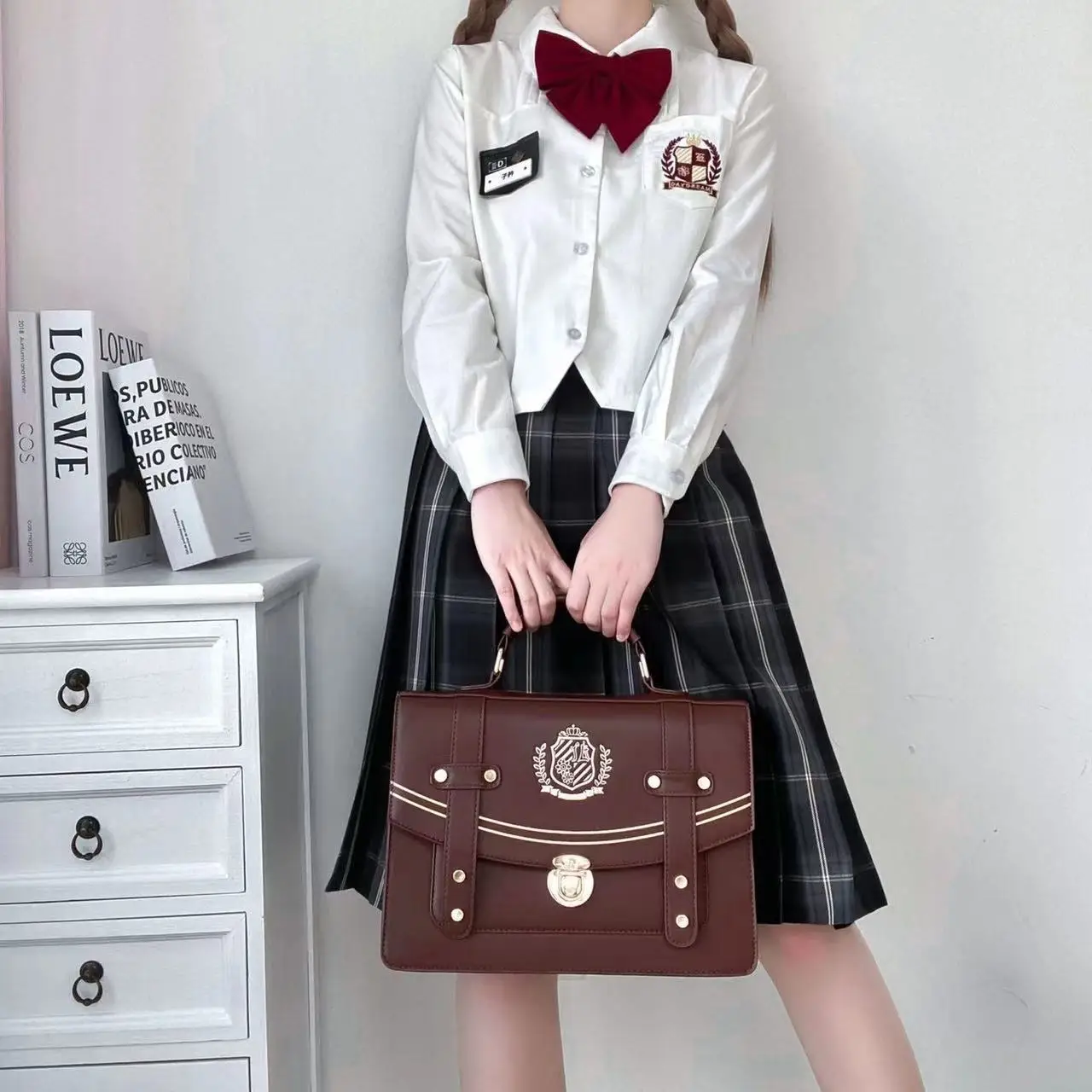 

Japanese JK Uniform Bag Double Shoulder Oblique Bag Girl Portable College School Backpack Simple PU Female Handbag IB055