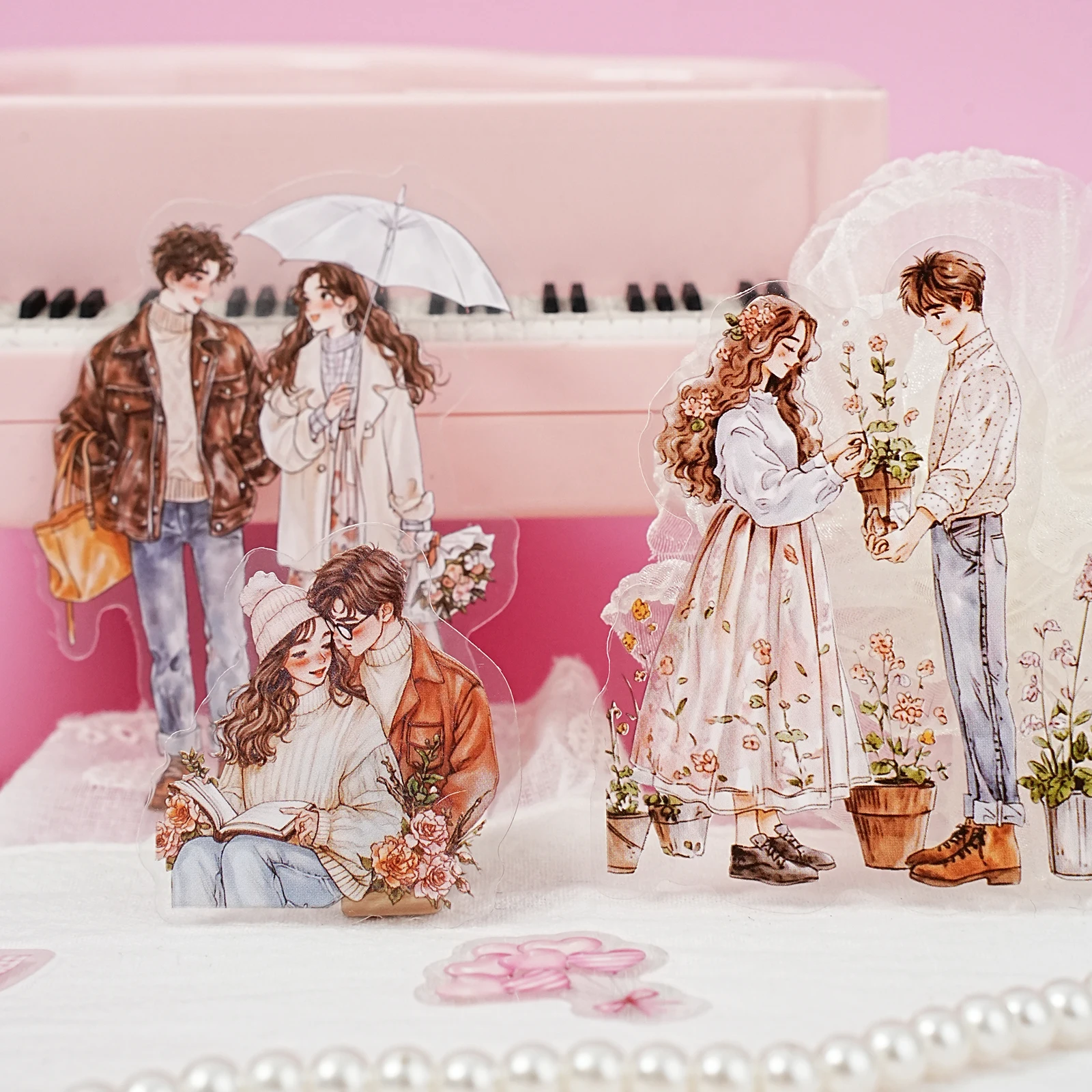 에토리 라이프 15개입 로맨틱 커플 데이트 스티커 야외 고백 장면 장식 스티커 노트북, 휴대폰 스티커, 사진 앨범, 방 장식, 스크랩북 용품, 어린이 선물 가방, DIY 공예품, 학교 용품, 발렌타인 데이 선물, 발렌타인 데이 스티커, 장난감 스티커