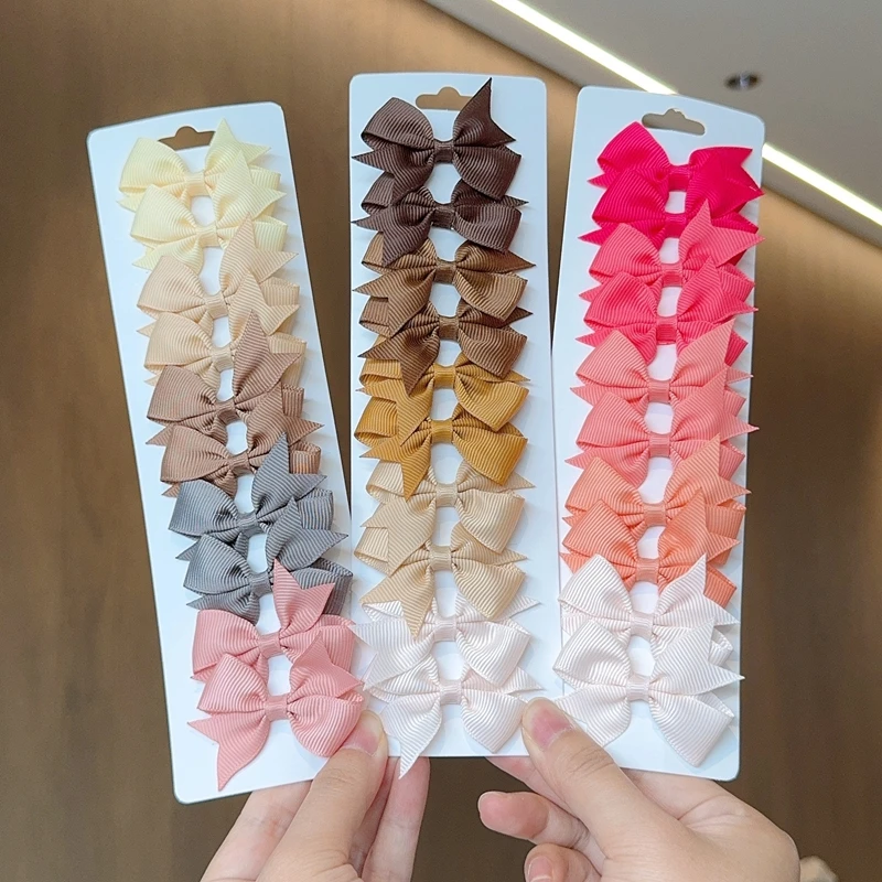 10Pcs/set Solid BB Hair Clips For Cute Girls Ribbon Bowknots Boutique Barrettes Hairpins Headwear Kids Hair Accessories Gifts