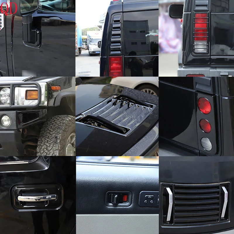 For Hummer H2 2003-2009 ABS glossy black car front fog light front bumper decorative strip sticker car decoration accessories