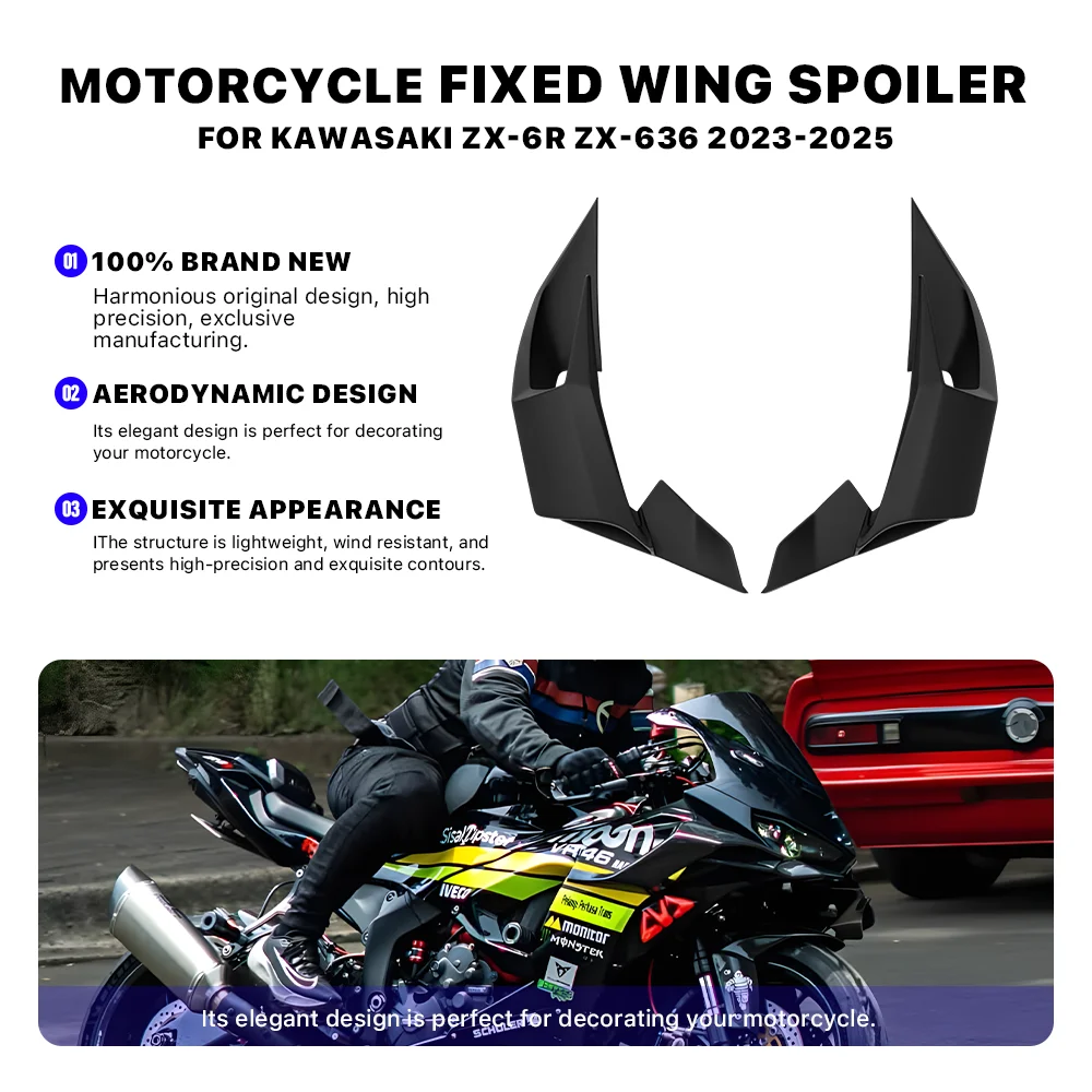 

Motorcycle Front Aerodynamic Fixed Wing Spoiler For KAWASAKI ZX-6R ZX6R ZX-636 ZX636 2023-2025 Wing aileron side Winglet Fairing