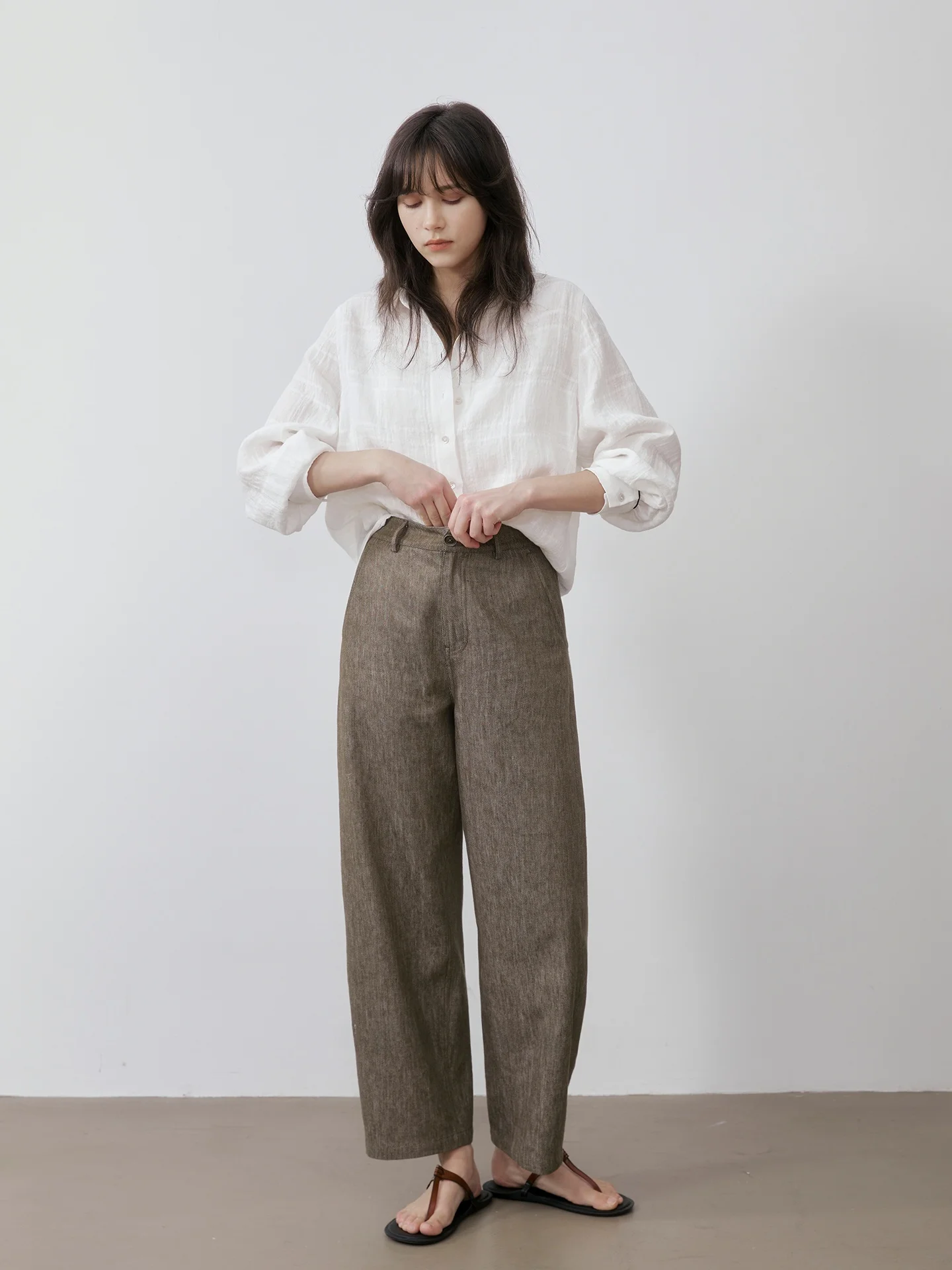 

High Waist Wide Leg Pants Loose Fit Cotton Linen Nine Points Bowed Blade Pants Comfortable Casual Trousers for Women