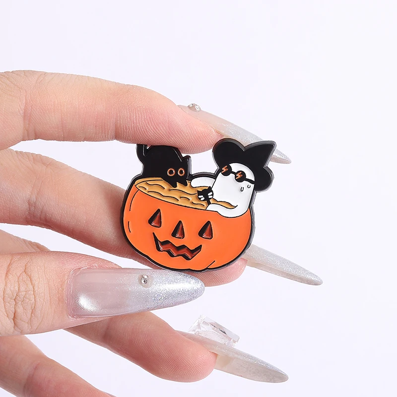 Halloween Vibes Emaille Pins Zwarte Katten Boo Ghost Pompoen Broches Revers Badges Cartoon Herfst Sieraden Cadeau voor Kinderen Vrienden