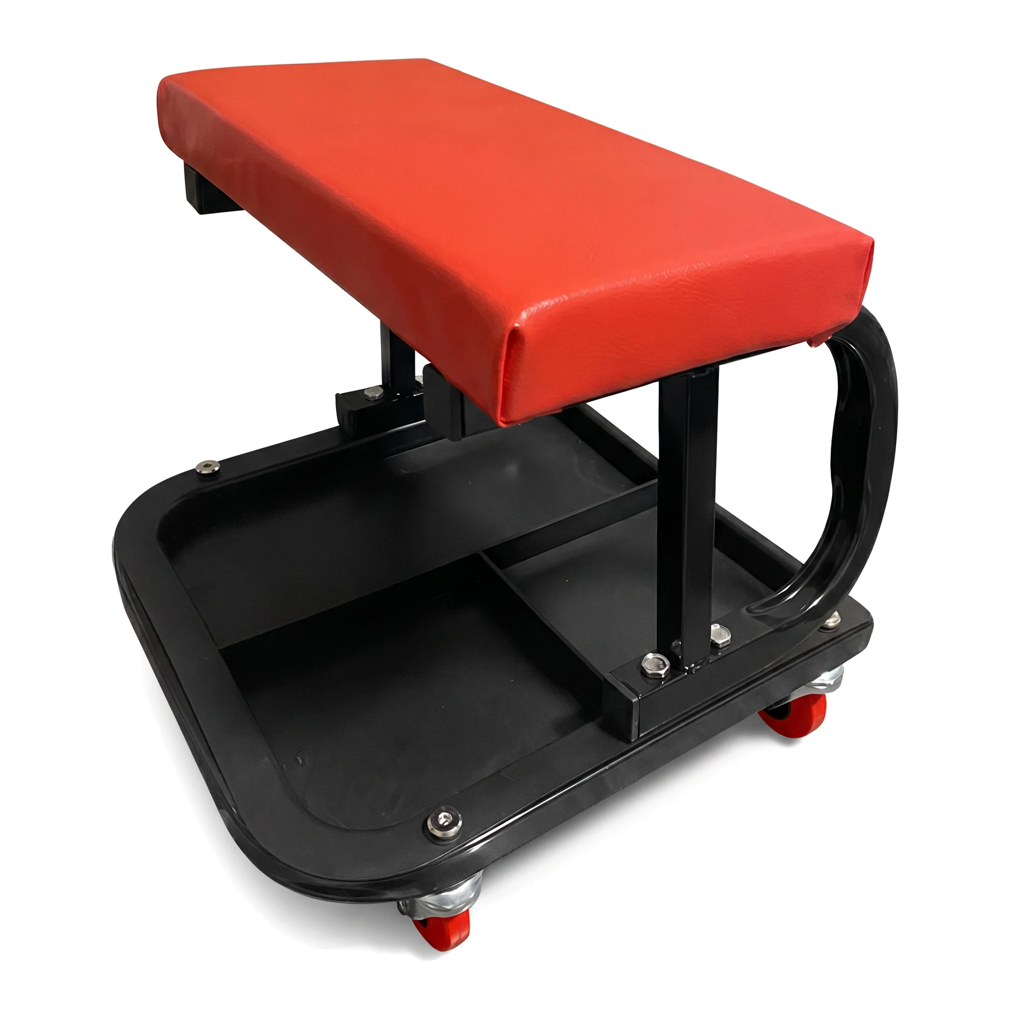 

Red Rolling Creeper Garage/Shop Seat: Padded Mechanic Stool with Tool Tray Large