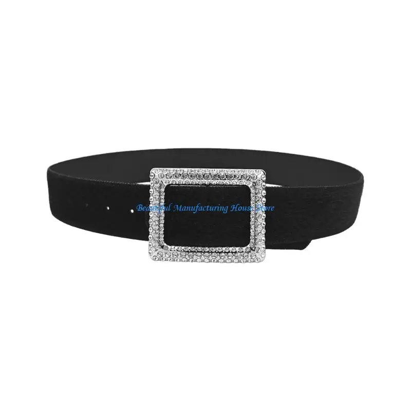 E56A Adjustable Rhinestones Decorated Wide Waist Belt Women's Comfortable Shapewear Winter Fashion PU Leather Adjustable