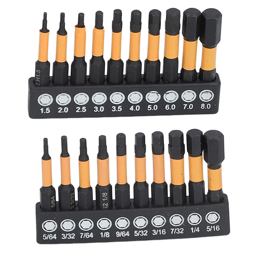 

Набор метрических и ударных шестигранных бит SAE, 20 шт., набор сверл с шестигранным хвостовиком 1/4 дюйма, шестигранный хвостовик S2, набор шестигранных ключей из легированной стали, 2-дюймовые длинные магнитные наконечники